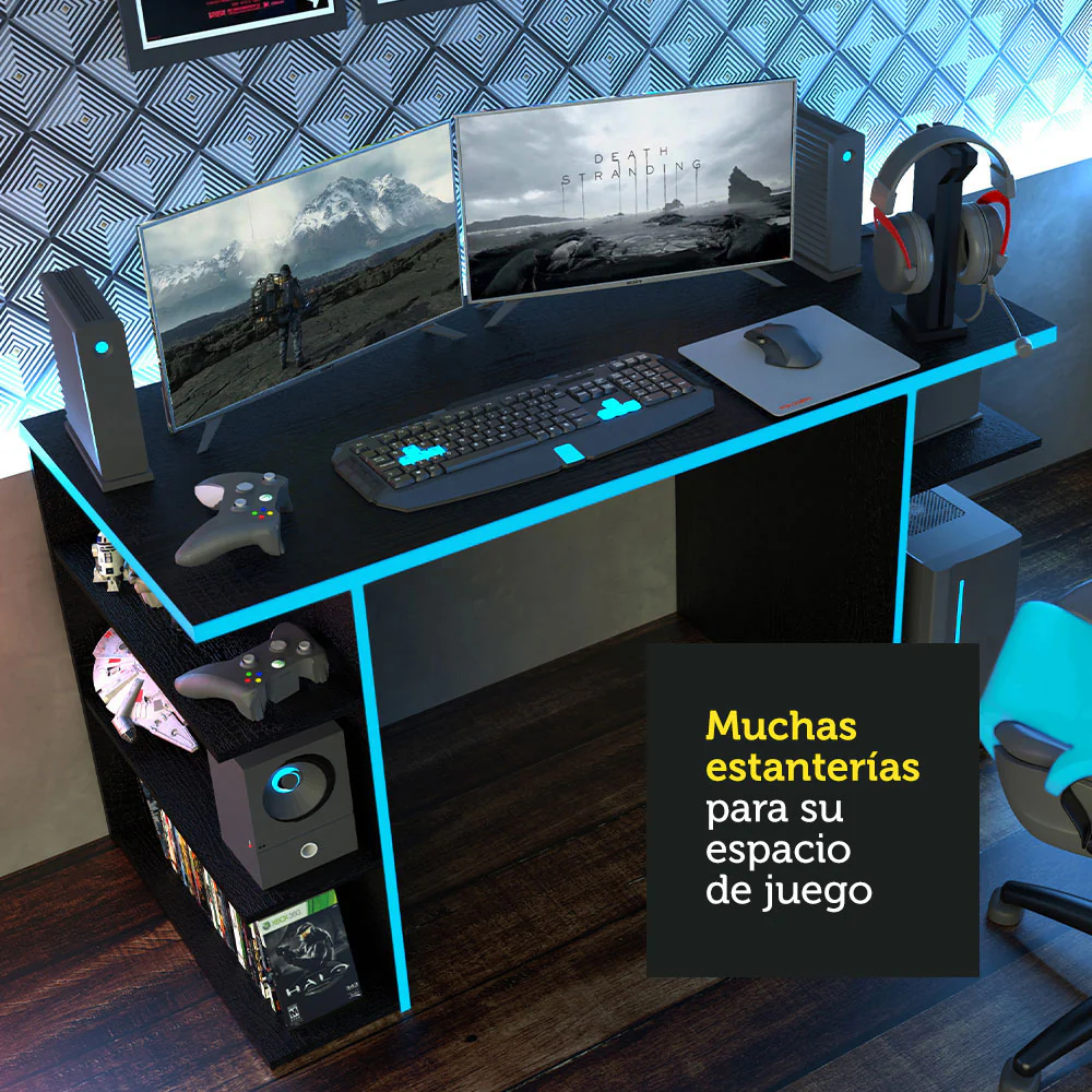 Escritorio Gamer Para PC y Consola Negro/Azul - Image 4