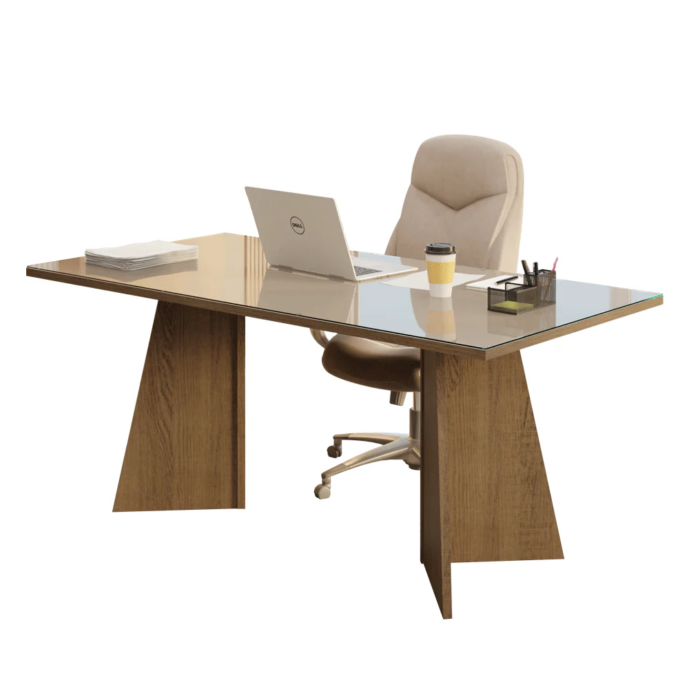 Escritorio para Oficina Director Presidente 180 cm con Tapa de Vidrio 5388 Marrón/Crema - Image 2