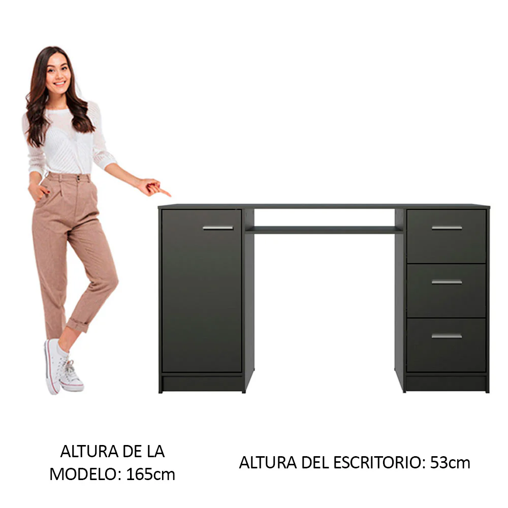 Escritorio para PC Alaska 3 Cajones 1 Puerta Negro - Image 6