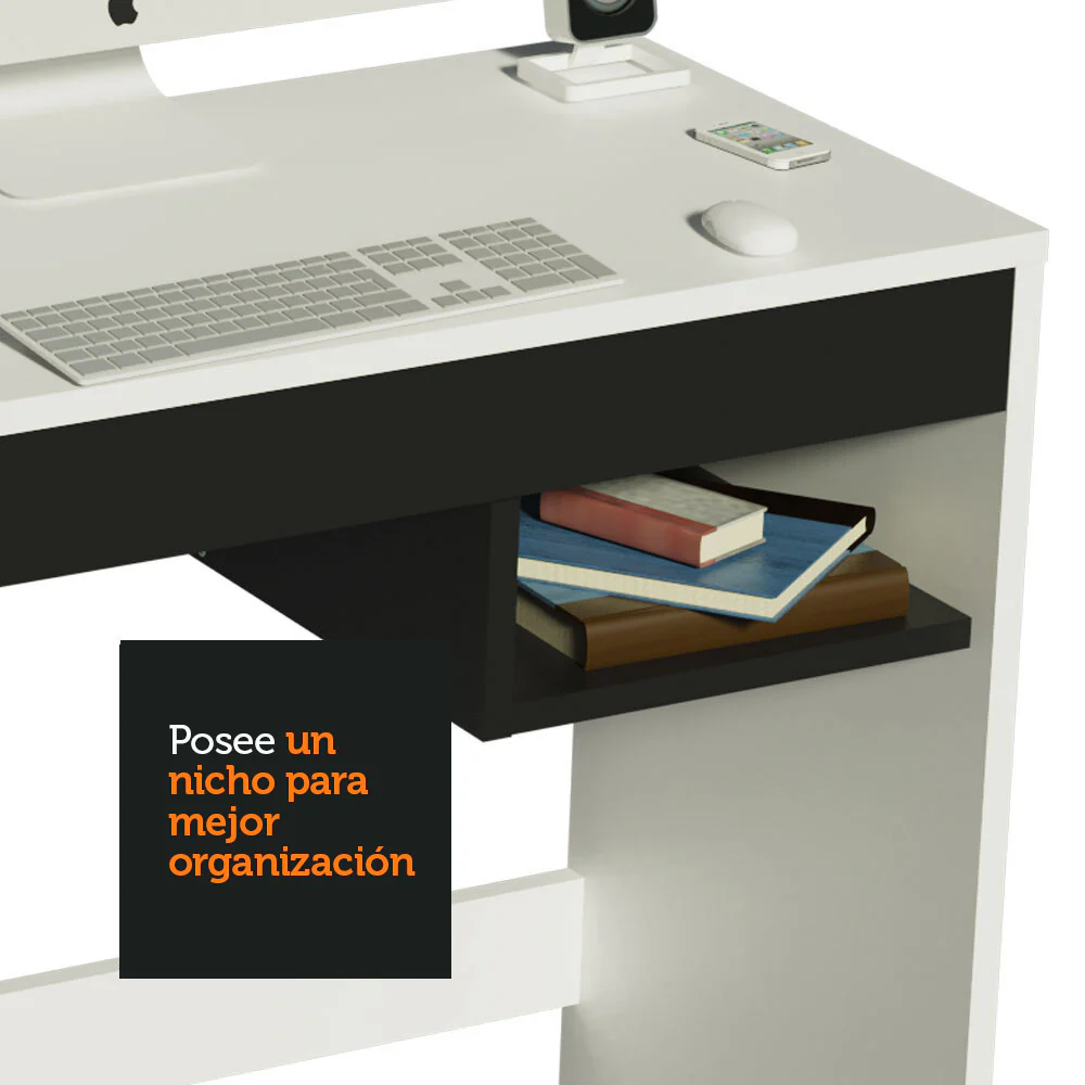 Escritorio Rubi + Biblioteca Organizador Madesa 6906 Blanco/Negro - Image 7