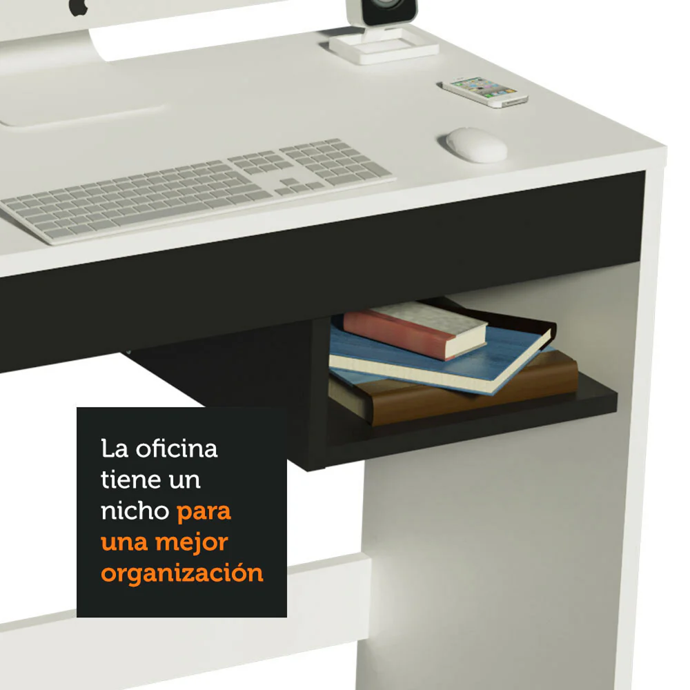 Escritorio Rubi con Tapa de Madera y 1 Nicho Blanco/Negro - Image 6