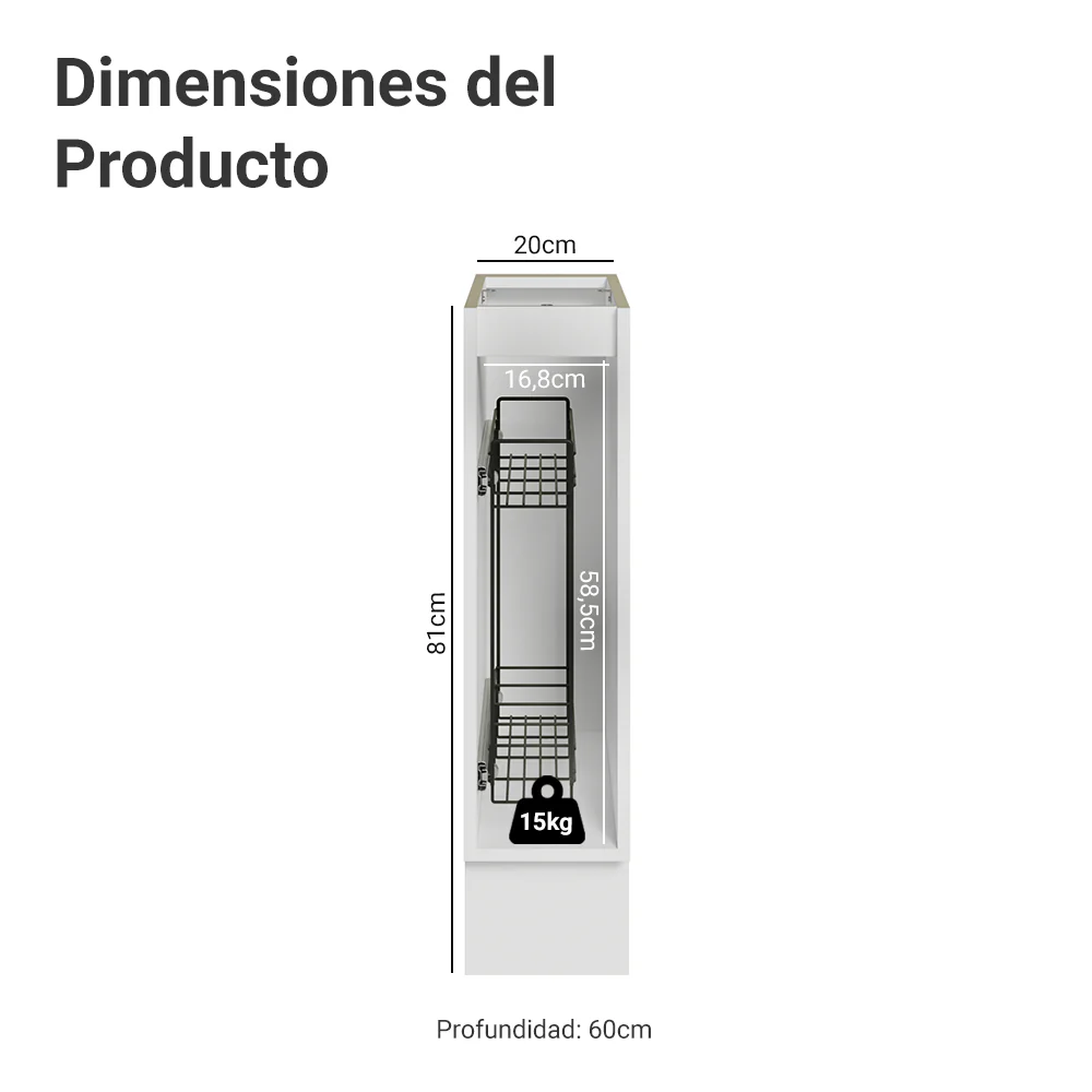 Especiero 20 cm X 60 cm, 1 puerta (Sin Mesada) Blanco/Gris Lux Madesa - Image 2
