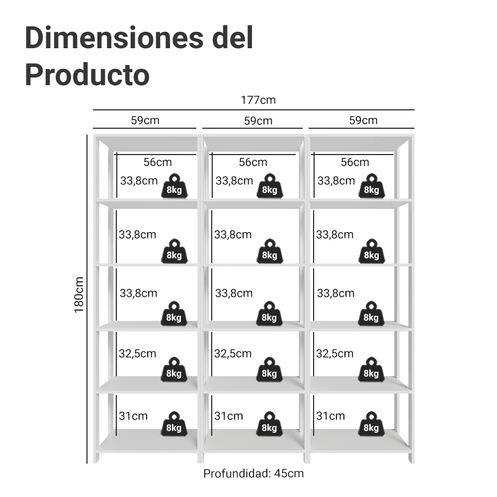Estante Mueble Multiuso para Livros 177 cm Blanco Madesa - Image 2