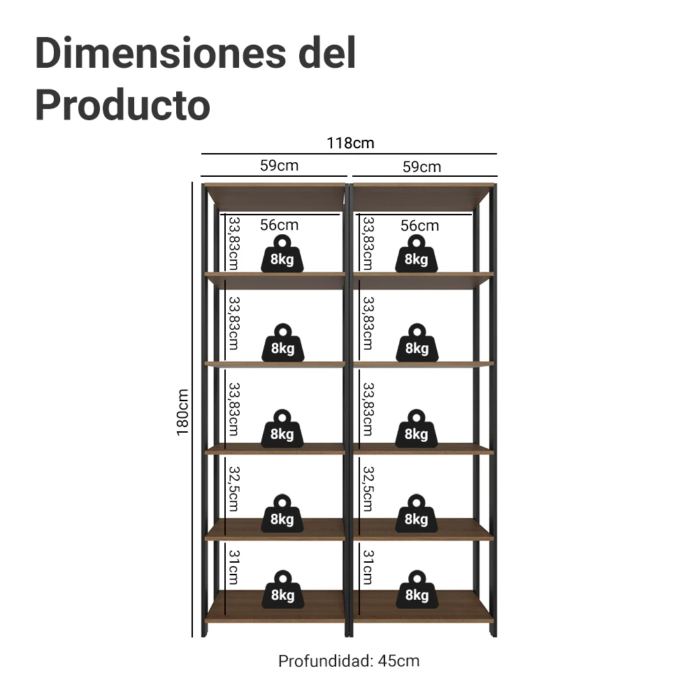 Estante Multiuso para Oficina 118cm Marrón/Negro Madesa - Image 2