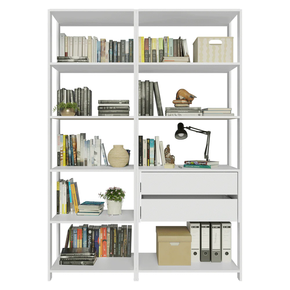 Estantería multiusos para oficina, 129 cm, 9 estantes, 2 cajones, color Blanco - Image 5