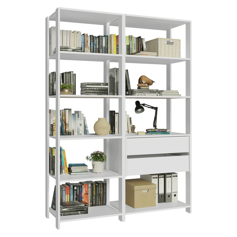 Estantería multiusos para oficina, 129 cm, 9 estantes, 2 cajones, color Blanco - Image 7