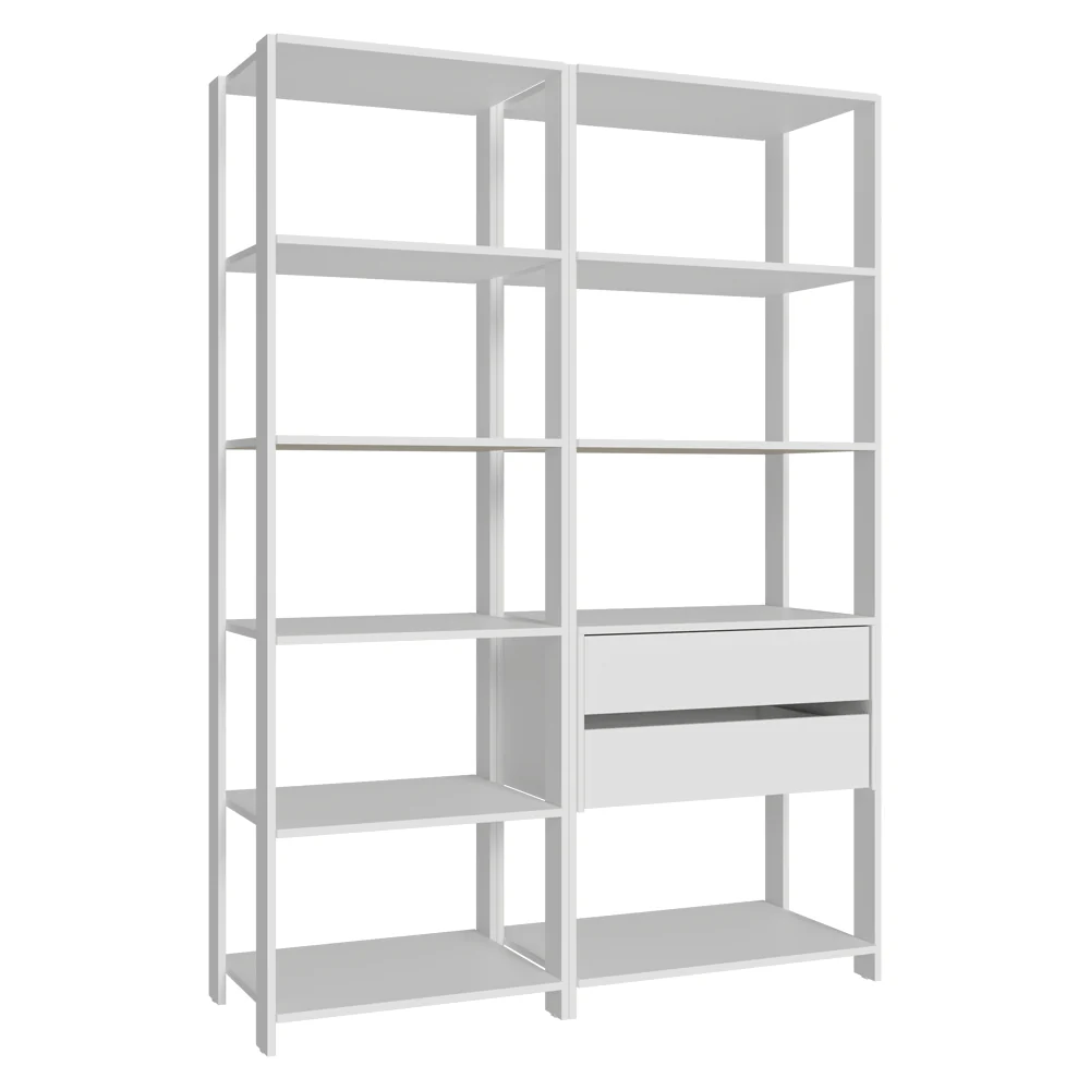 Estantería multiusos para oficina, 129 cm, 9 estantes, 2 cajones, color Blanco - Image 8
