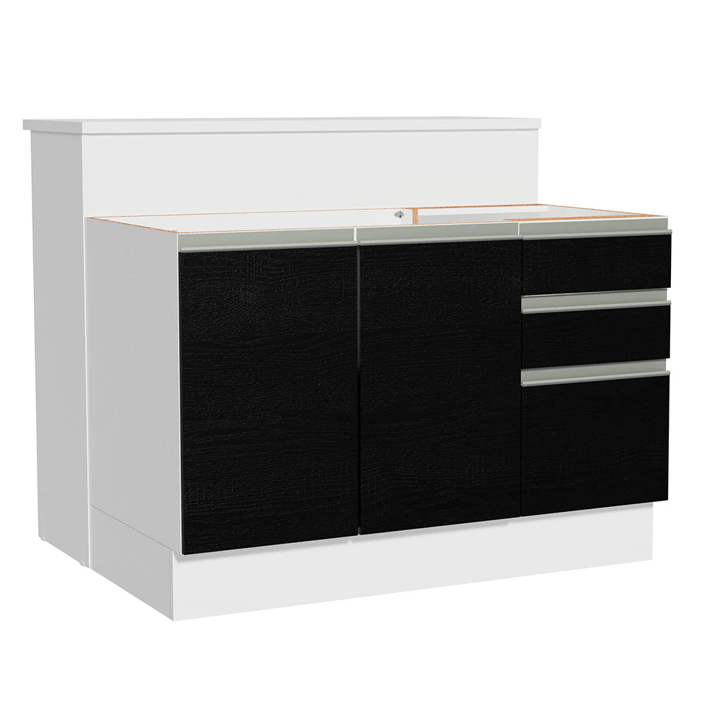 Isla de Cocina con Barra desayunador y Bajo mesada 120 cm Blanco/Negro Glamy Madesa - Image 8