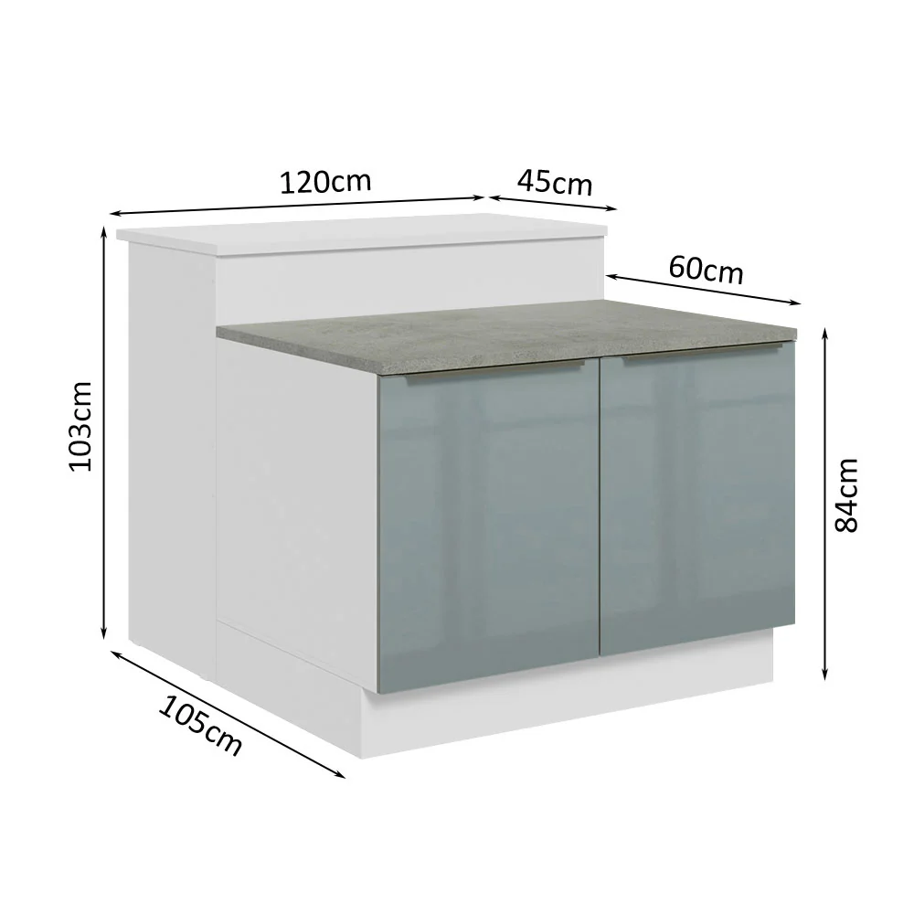 Isla de Cocina con Barra desayunador y Bajo mesada 120 cm Blanco/Gris Lux Madesa - Image 3
