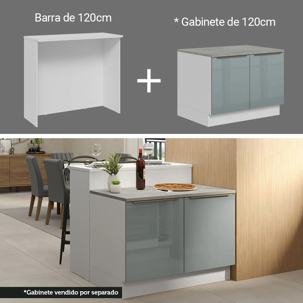 Isla de Cocina con Barra desayunador y Bajo mesada 120 cm Blanco/Gris Lux Madesa - Image 5