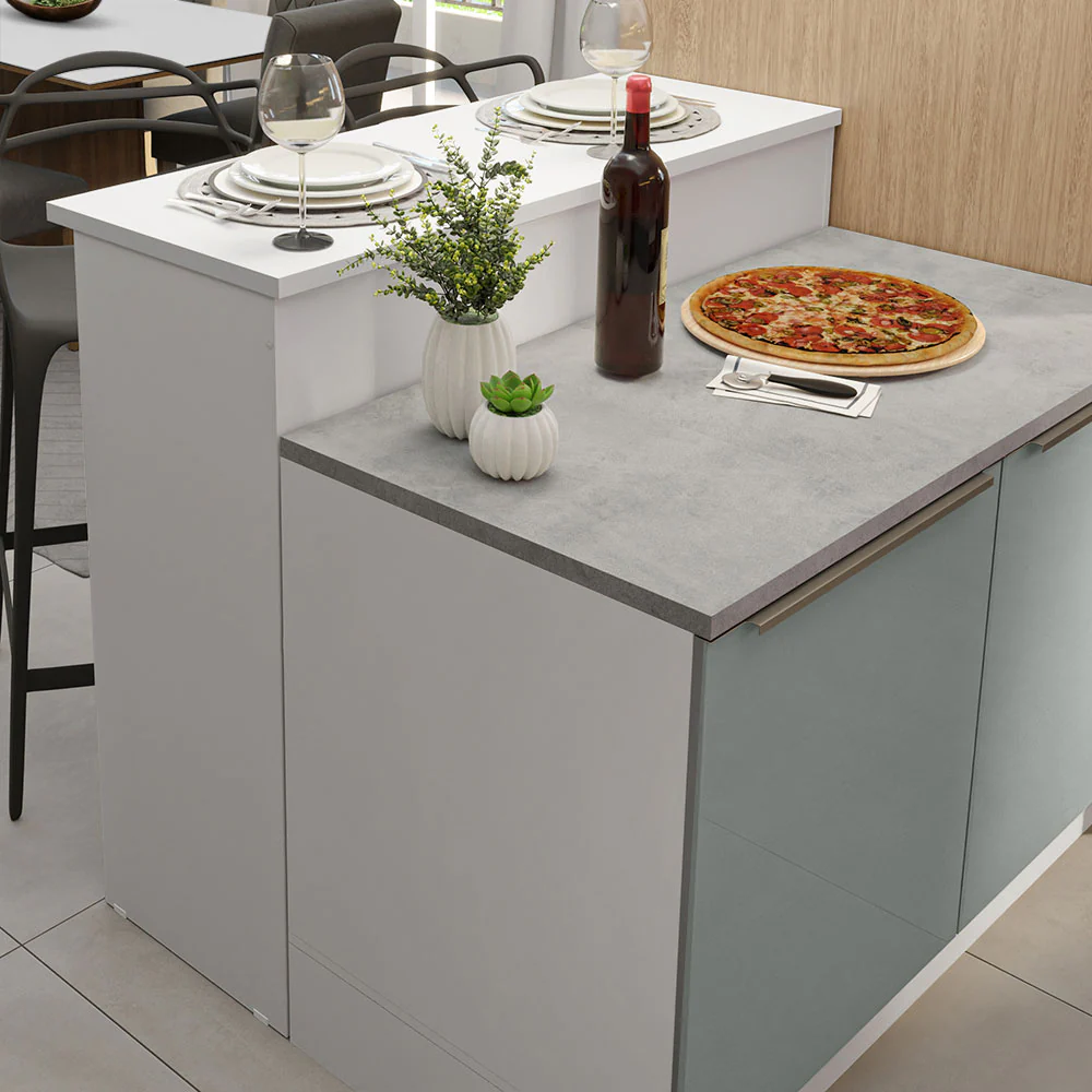 Isla de Cocina con Barra desayunador y Bajo mesada 120 cm Blanco/Gris Lux Madesa - Image 7