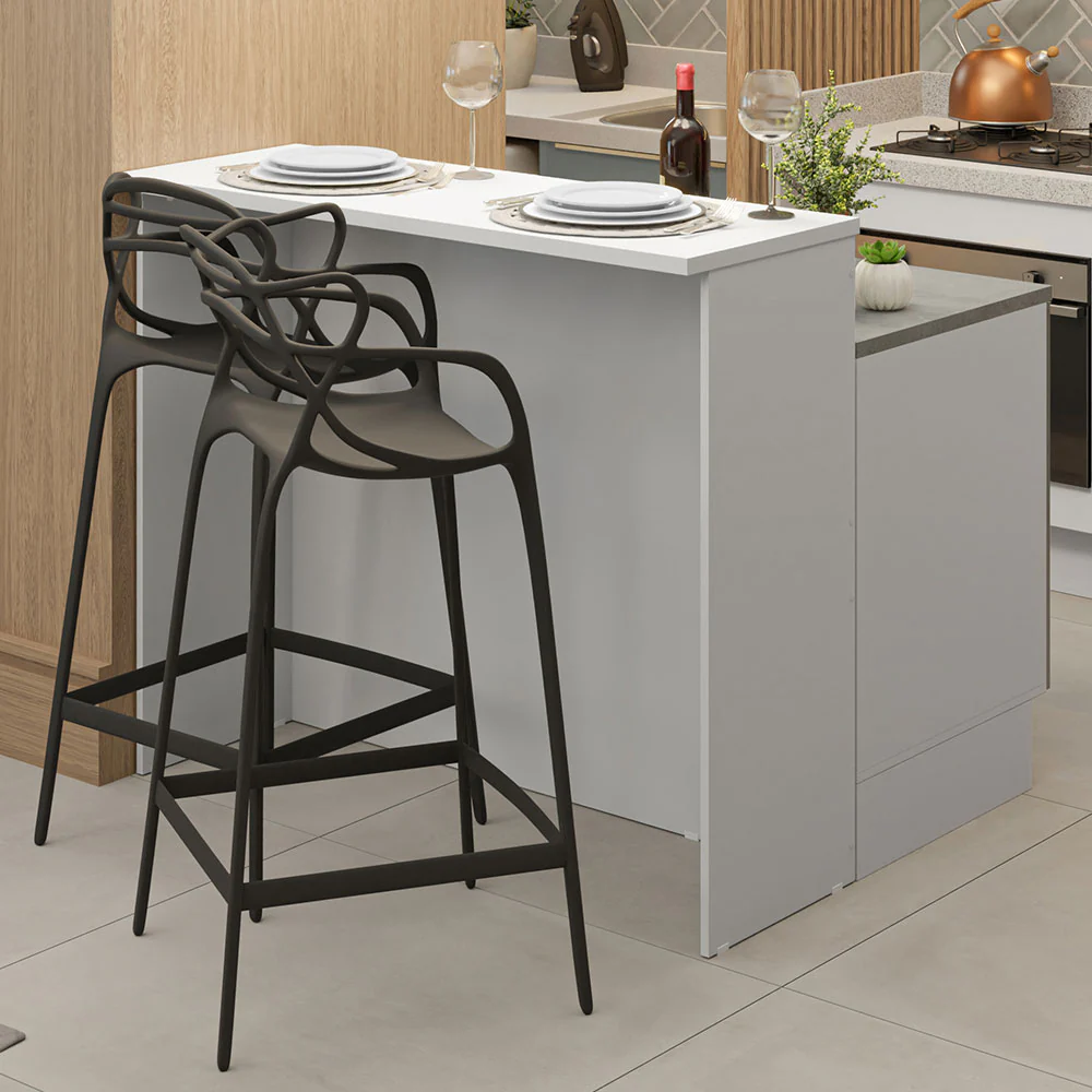 Isla de Cocina con Barra desayunador y Bajo mesada 120 cm Blanco/Gris Lux Madesa - Image 8