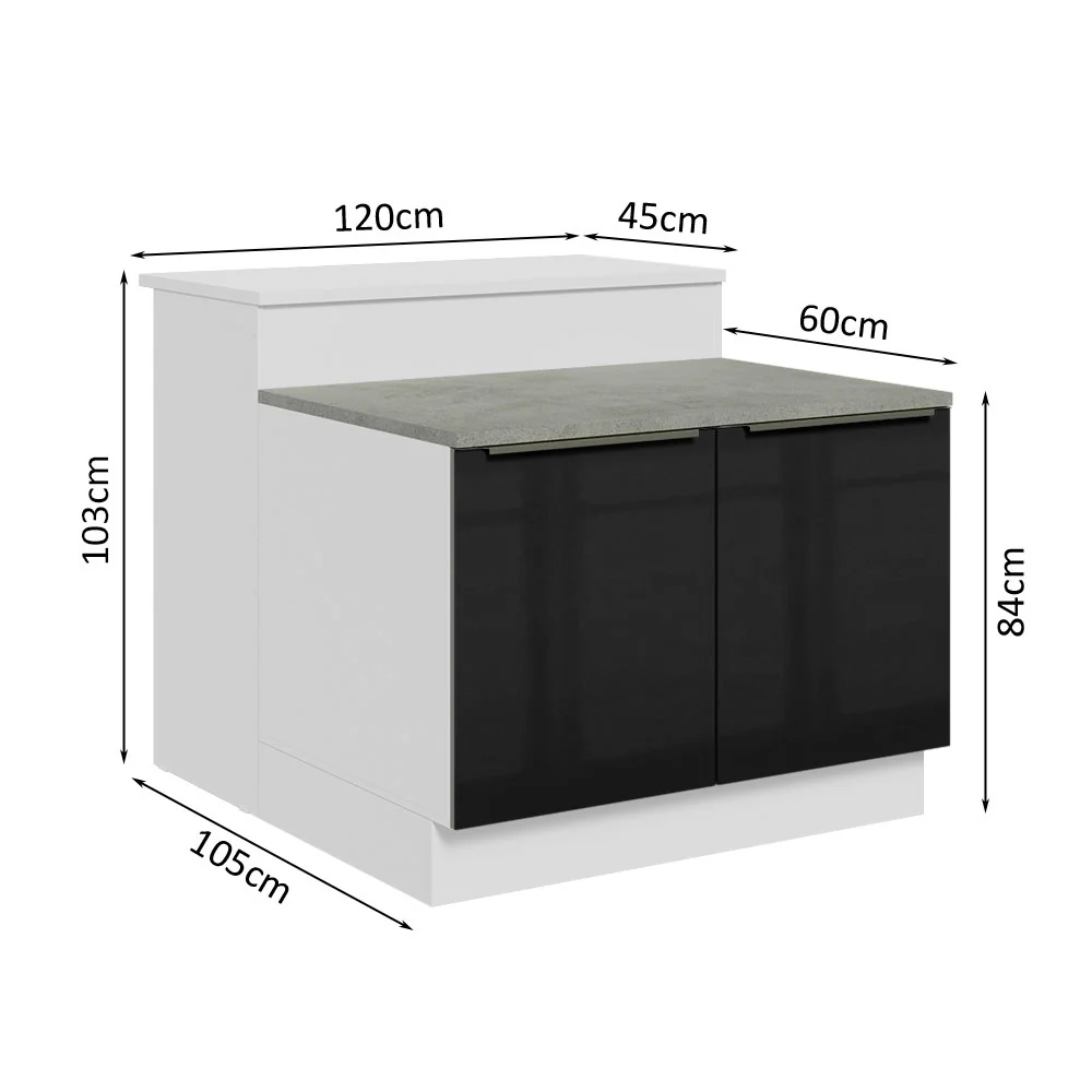 Isla de Cocina con Barra desayunador y Bajo mesada 120 cm Blanco/Negro Lux Madesa - Image 3