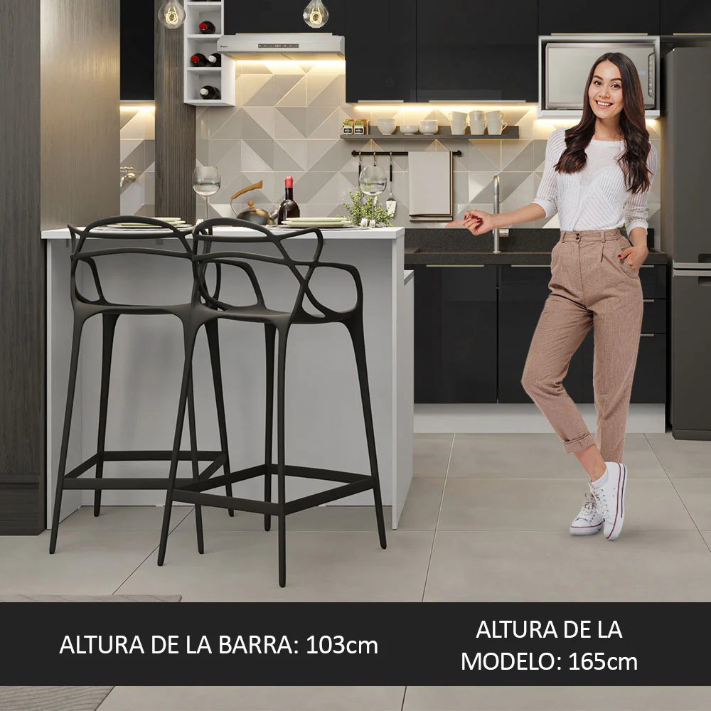 Isla de Cocina con Barra desayunador y Bajo mesada 120 cm Blanco/Negro Lux Madesa - Image 4