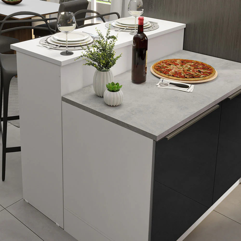 Isla de Cocina con Barra desayunador y Bajo mesada 120 cm Blanco/Negro Lux Madesa - Image 7