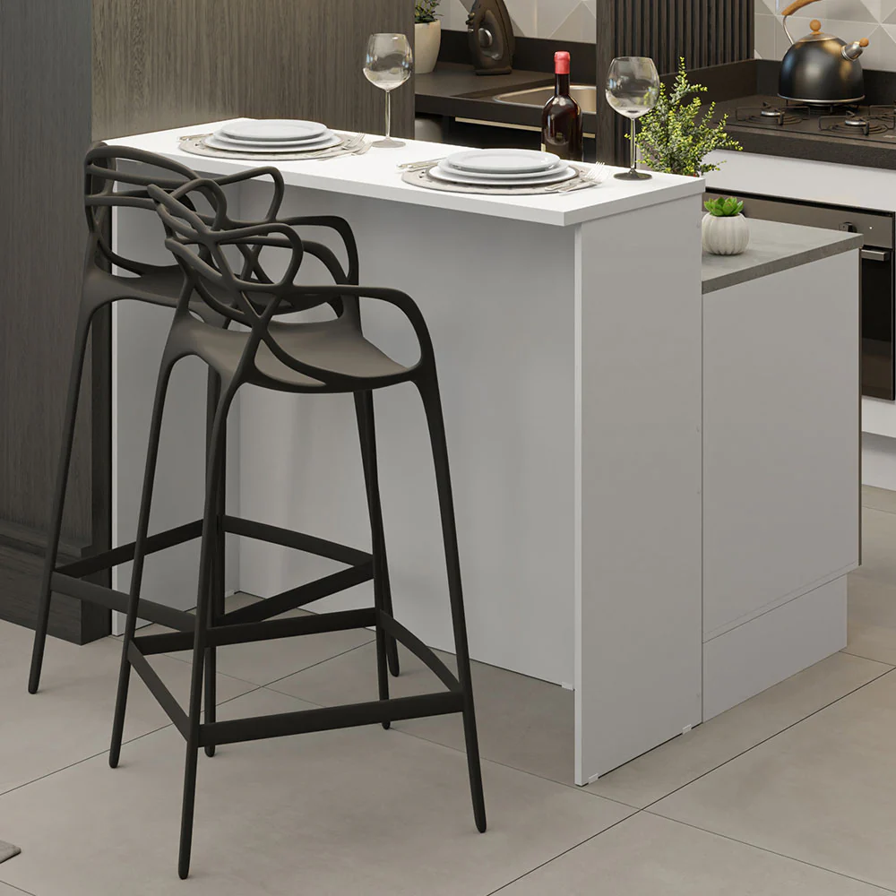 Isla de Cocina con Barra desayunador y Bajo mesada 120 cm Blanco/Negro Lux Madesa - Image 8
