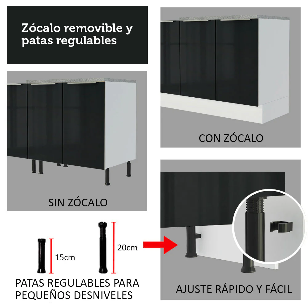 Isla de Cocina con Barra desayunador y Bajo mesada 120 cm Blanco/Negro Lux Madesa - Image 9