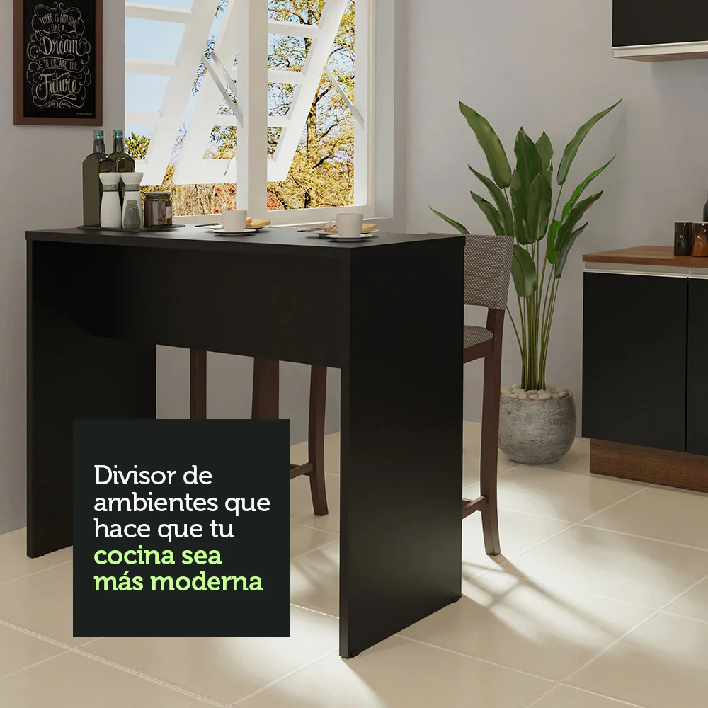 Isla de Cocina con Barra Desayunador 115cm Negro Madesa - Image 6