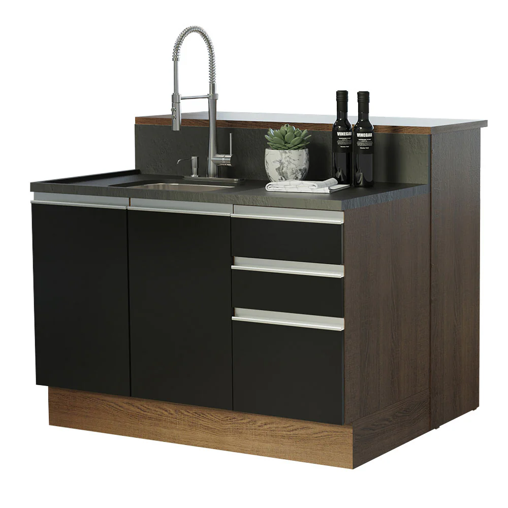Isla de Cocina con Barra desayunador y Bajo mesada 120 cm Marrón/Negro Glamy Madesa - Image 2