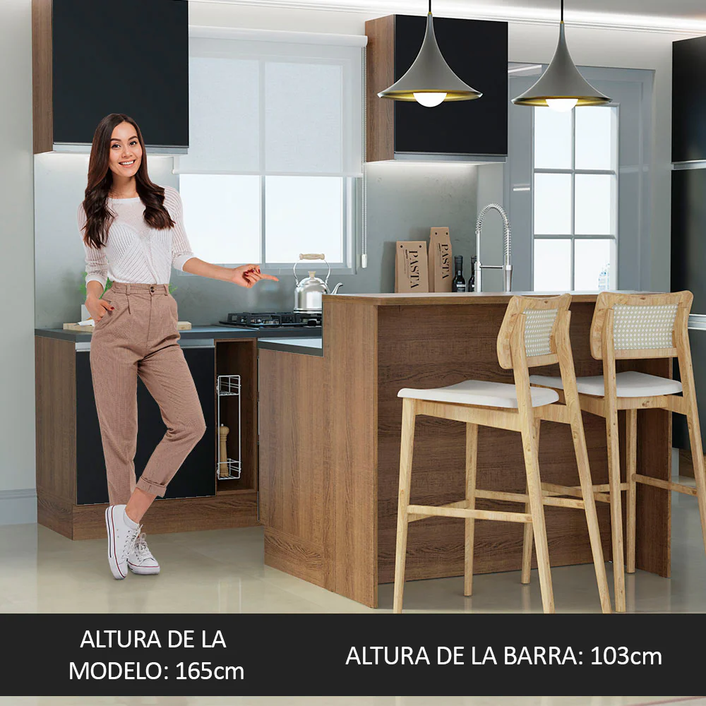 Isla de Cocina con Barra desayunador y Bajo mesada 120 cm Marrón/Negro Glamy Madesa - Image 4