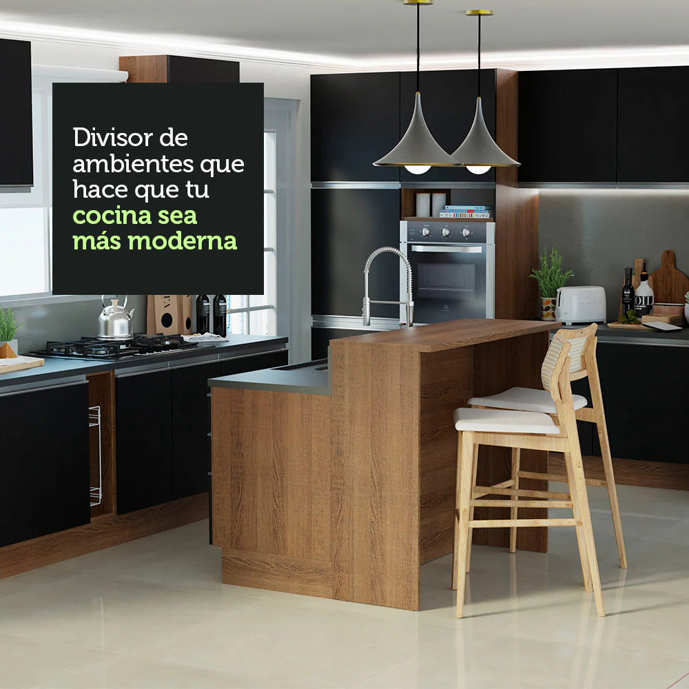 Isla de Cocina con Barra desayunador y Bajo mesada 120 cm Marrón/Negro Glamy Madesa - Image 7