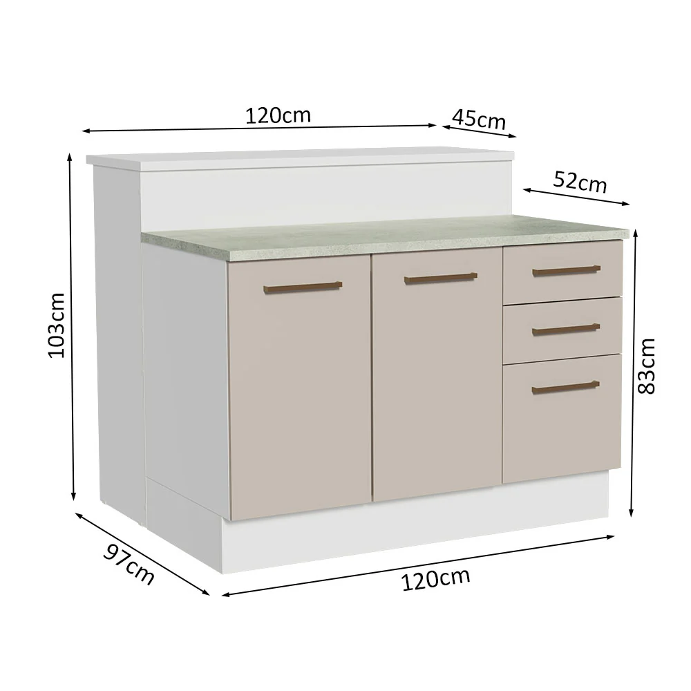 Isla de Cocina con Barra desayunador y Bajo Mesada 120 cm Blanco/Crema Agata Madesa - Image 3