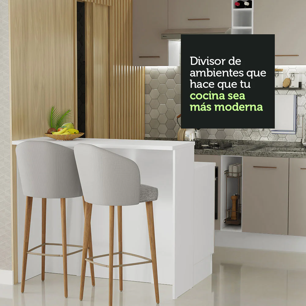 Isla de Cocina con Barra desayunador y Bajo Mesada 120 cm Blanco/Crema Agata Madesa - Image 6