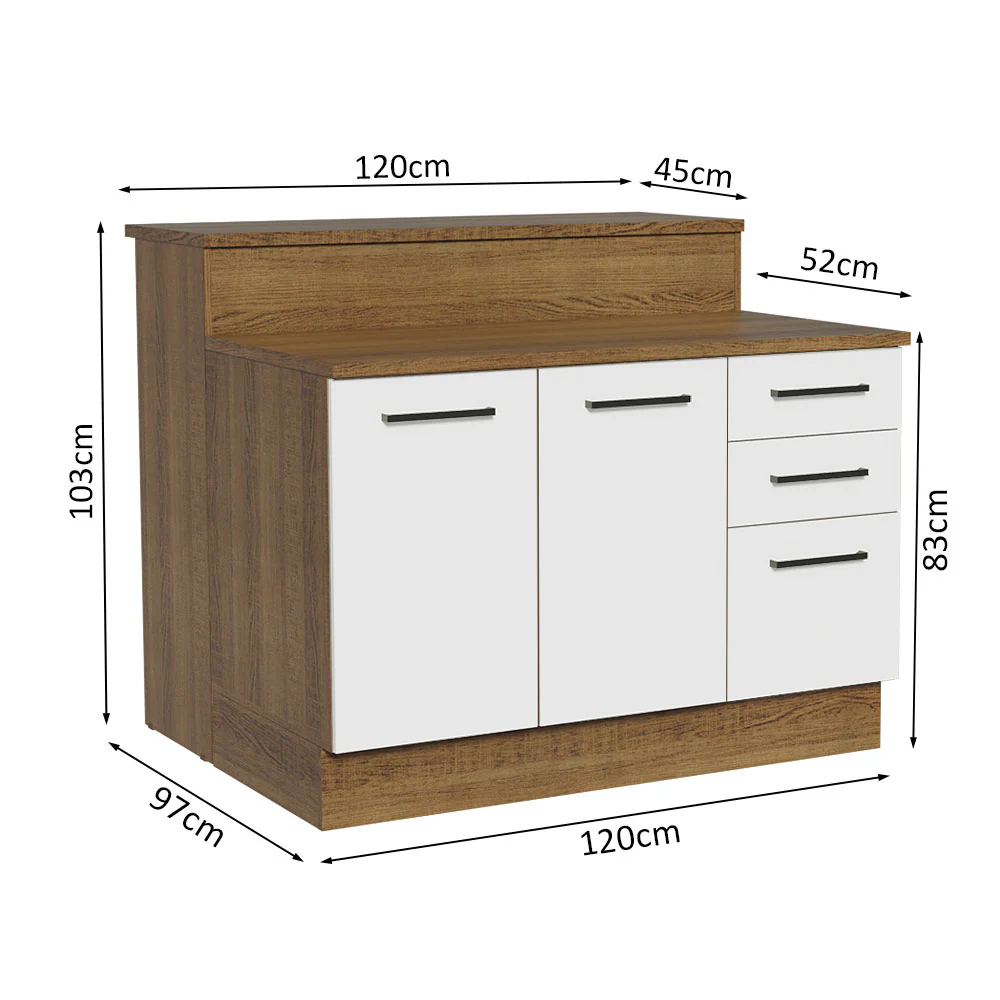 Isla de Cocina con Barra desayunador y Bajo Mesada 120 cm Marrón/Blanco Agata Madesa - Image 3