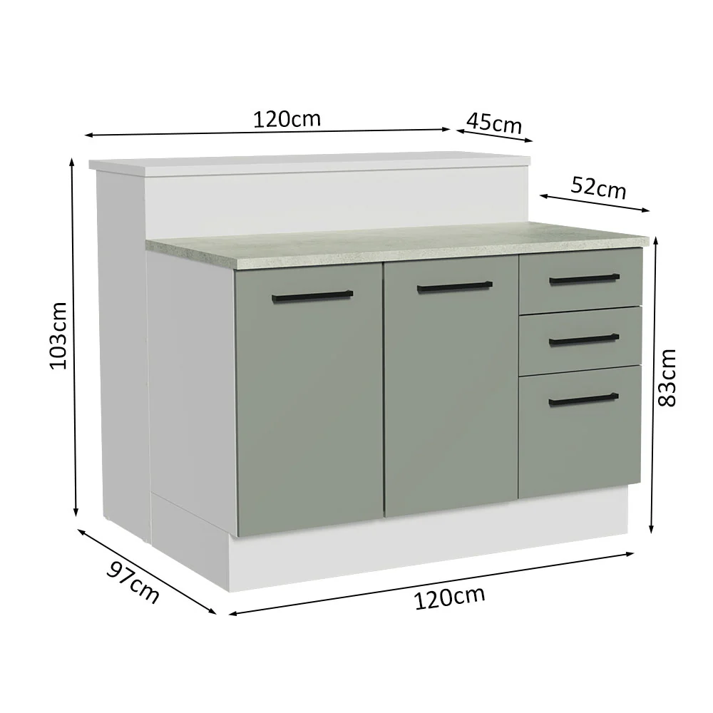 Isla de Cocina con Barra desayunador y Bajo Mesada 120 cm Blanco/Gris Agata Madesa - Image 3