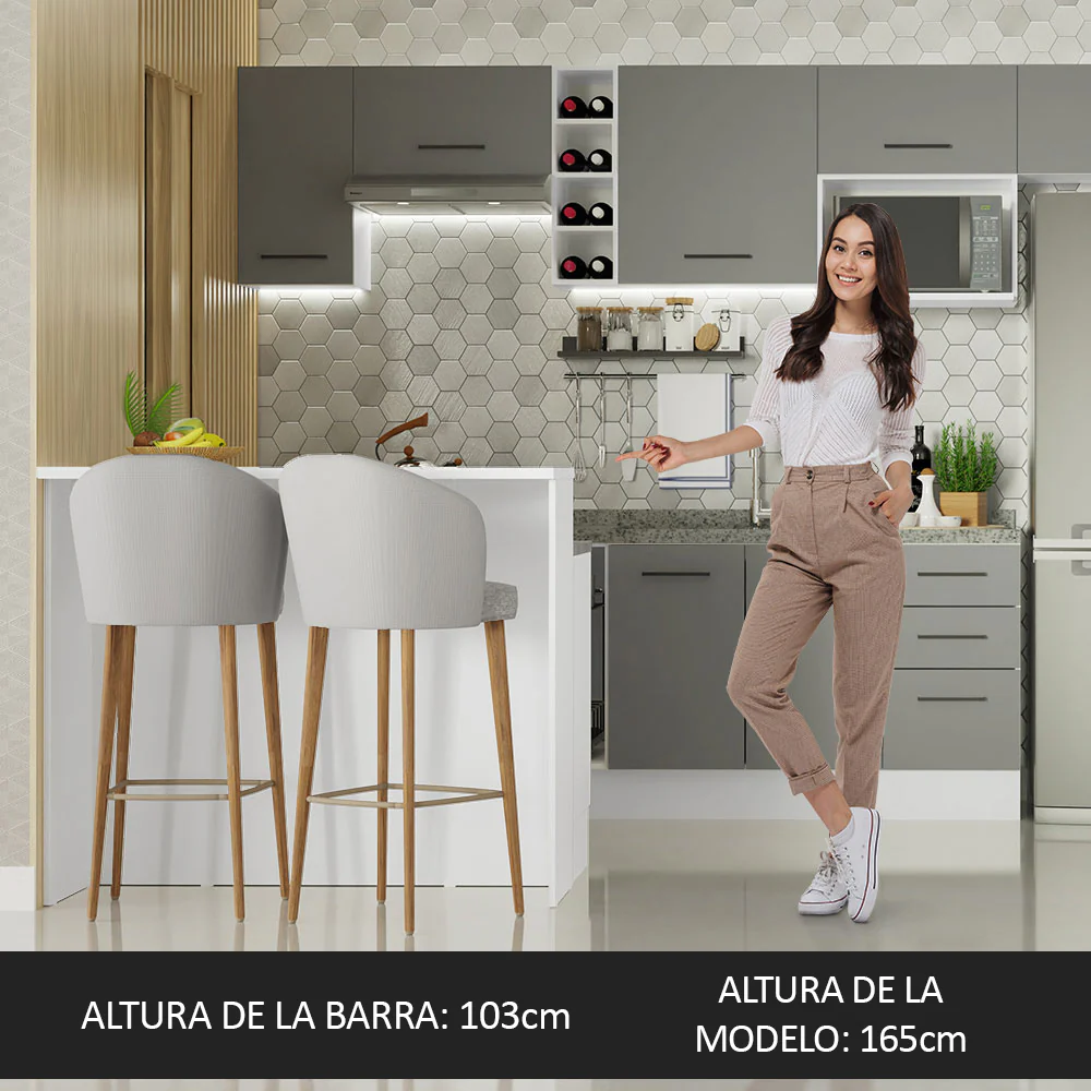 Isla de Cocina con Barra desayunador y Bajo Mesada 120 cm Blanco/Gris Agata Madesa - Image 4