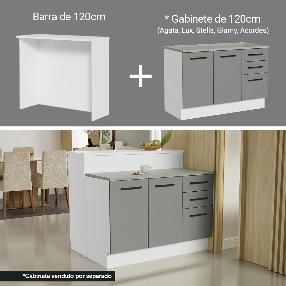 Isla de Cocina con Barra desayunador y Bajo Mesada 120 cm Blanco/Gris Agata Madesa - Image 5