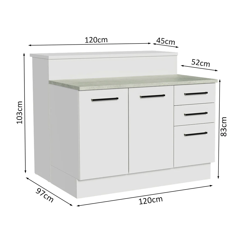 Isla de Cocina con Barra desayunador y Bajo Mesada 120 cm Blanco Agata Madesa - Image 3