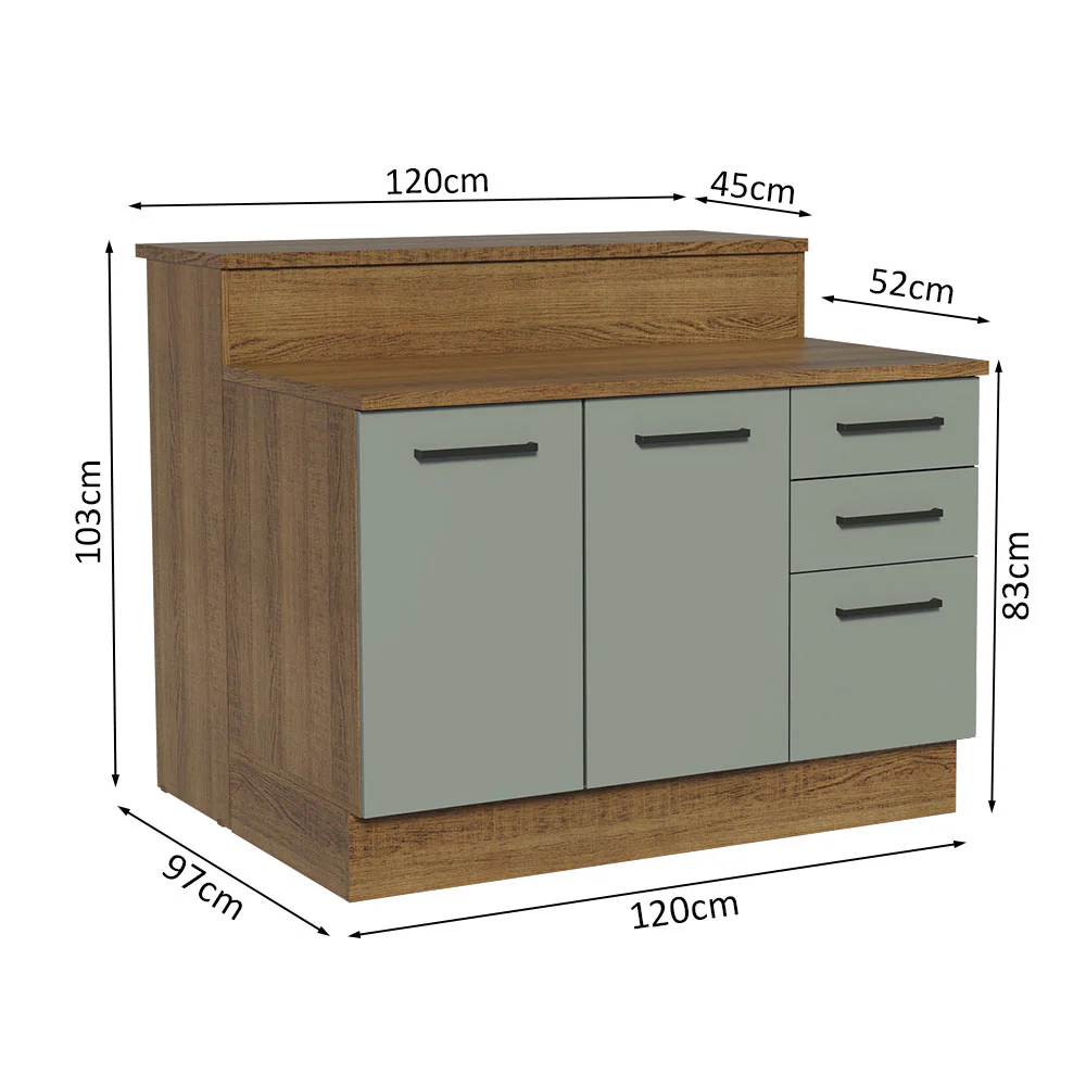 Isla de Cocina con Barra desayunador y Bajo Mesada 120 cm Marrón/Gris Agata Madesa - Image 3