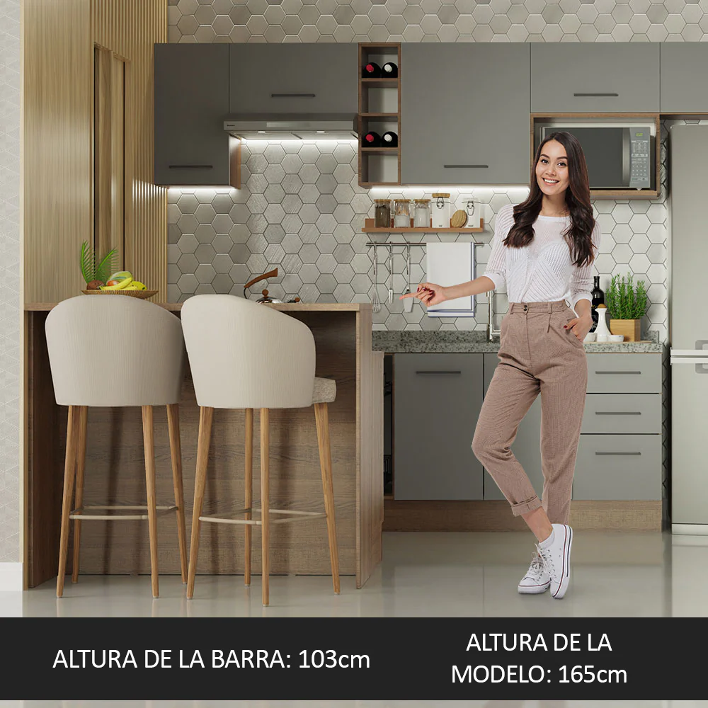 Isla de Cocina con Barra desayunador y Bajo Mesada 120 cm Marrón/Gris Agata Madesa - Image 4