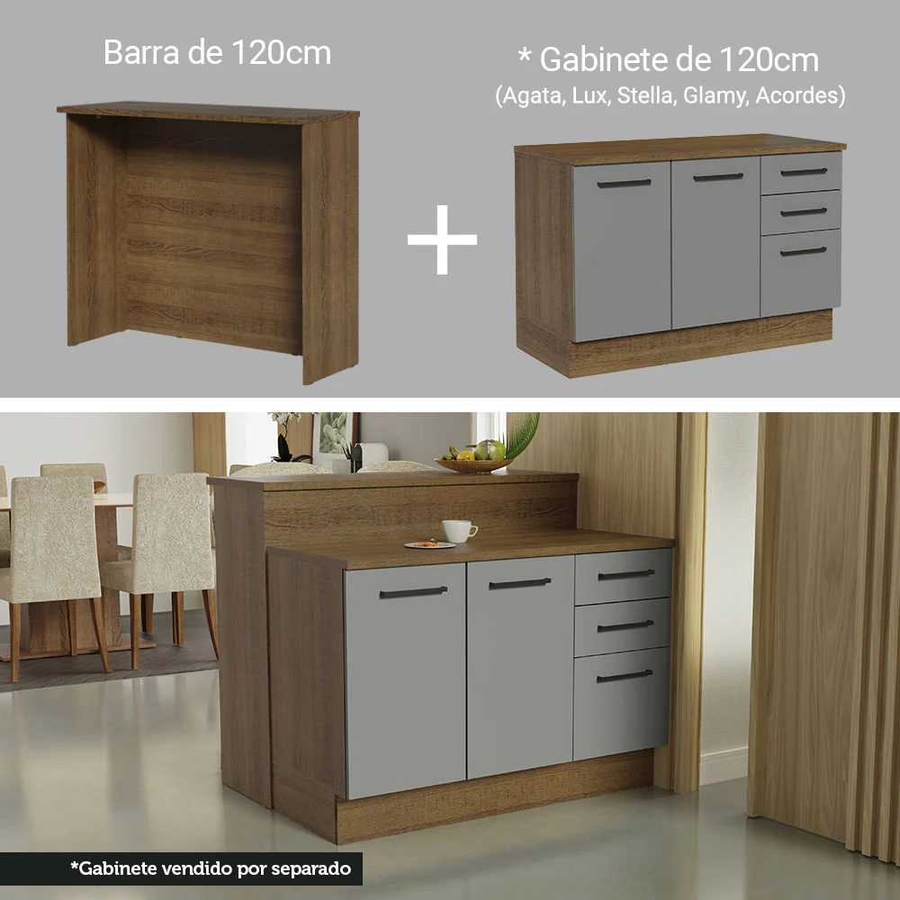 Isla de Cocina con Barra desayunador y Bajo Mesada 120 cm Marrón/Gris Agata Madesa - Image 5