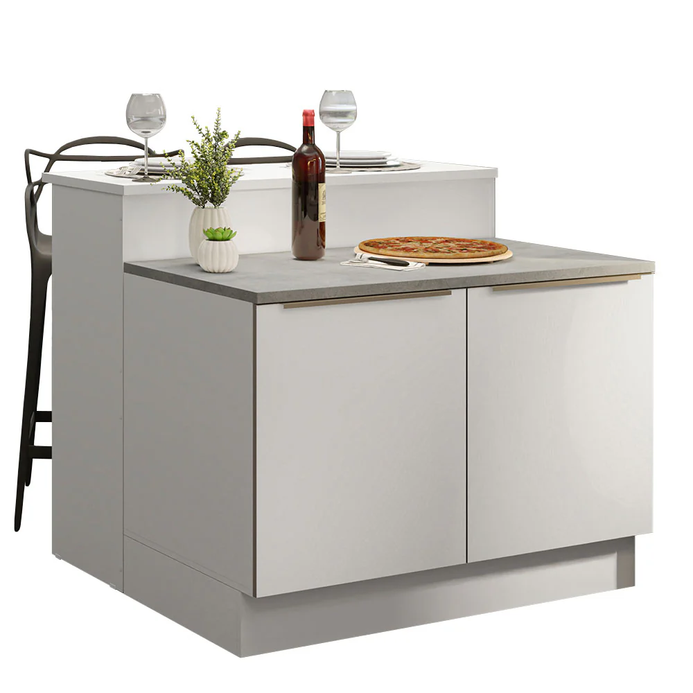 Isla de Cocina con Barra desayunador y Bajo Mesada 120 cm Blanco Lux Madesa - Image 2