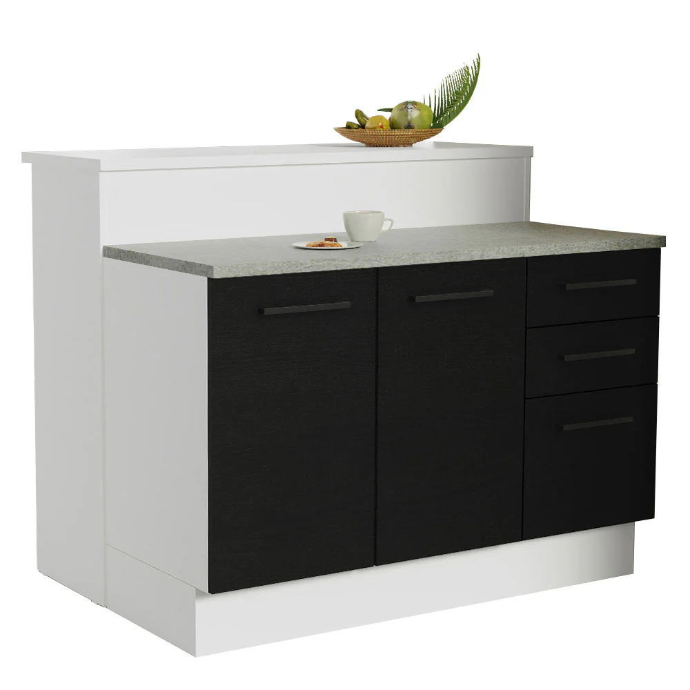 Isla de Cocina con Barra desayunador y Bajo Mesada 120 cm Blanco/Negro Agata Madesa - Image 2