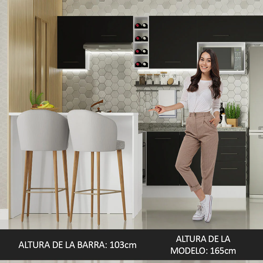 Isla de Cocina con Barra desayunador y Bajo Mesada 120 cm Blanco/Negro Agata Madesa - Image 4