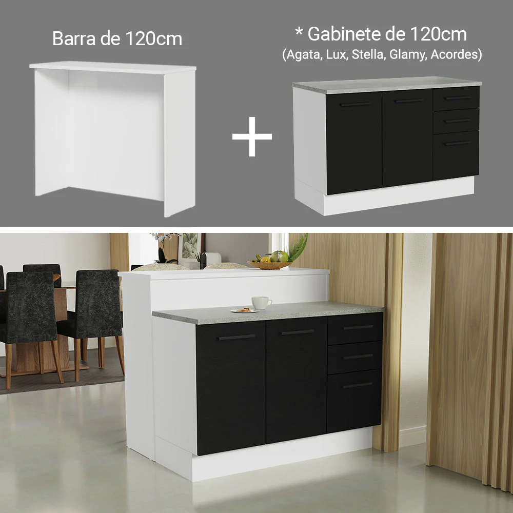 Isla de Cocina con Barra desayunador y Bajo Mesada 120 cm Blanco/Negro Agata Madesa - Image 6