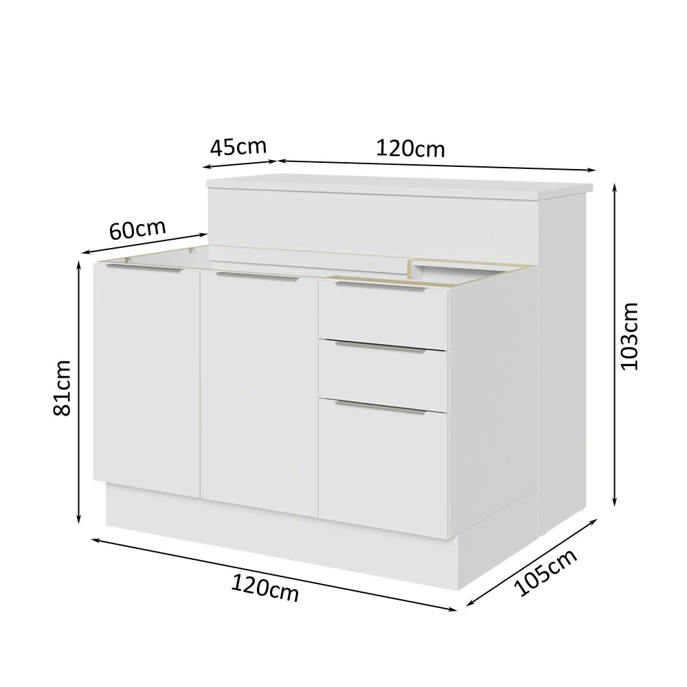 Isla de Cocina con Barra desayunador y Bajo Mesada 120 cm Blanco Stella Madesa - Image 3