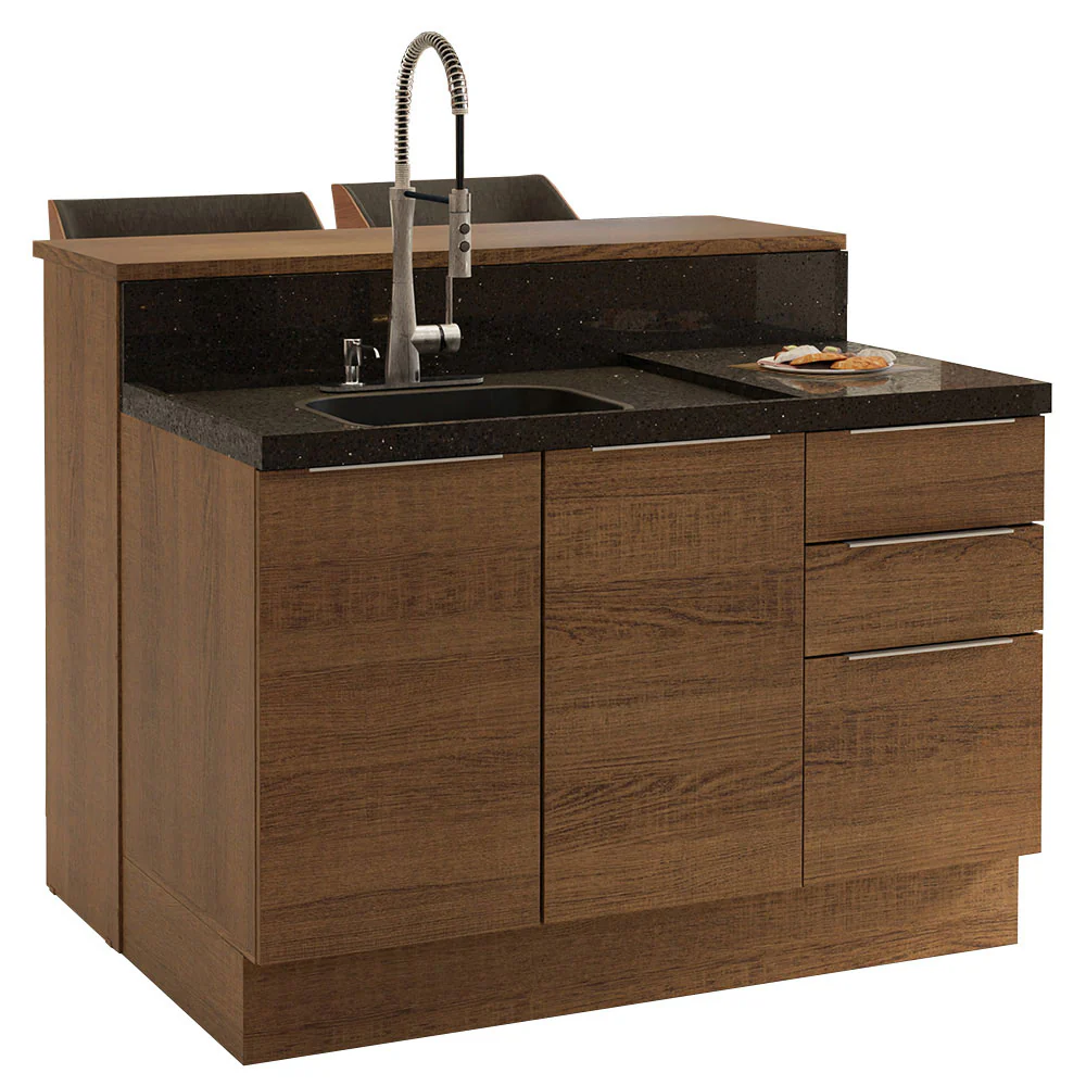 Isla de Cocina con Barra desayunador y Bajo Mesada 120 cm Marrón Stella Madesa - Image 2