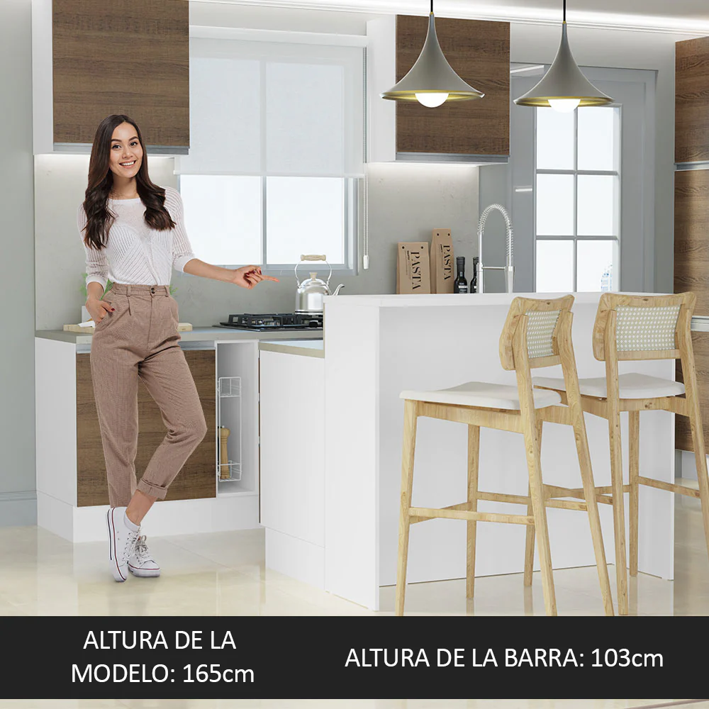 Isla de Cocina con Barra desayunador y Bajo mesada 120 cm Blanco/Marrón Glamy Madesa - Image 4