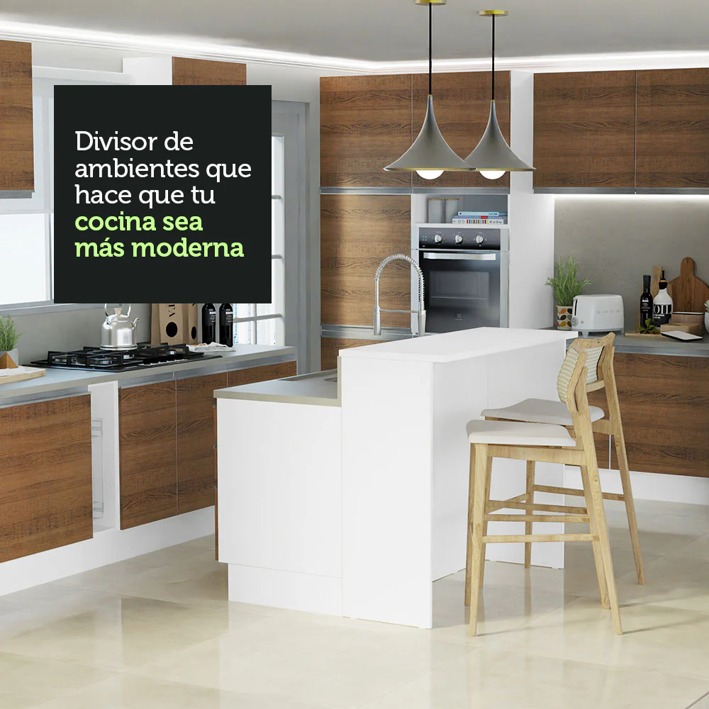 Isla de Cocina con Barra desayunador y Bajo mesada 120 cm Blanco/Marrón Glamy Madesa - Image 6