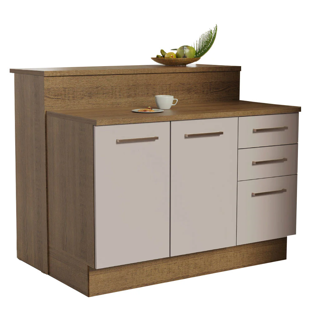 Isla de Cocina con Barra desayunador y Bajo Mesada 120 cm Marrón/Crema Agata Madesa - Image 3