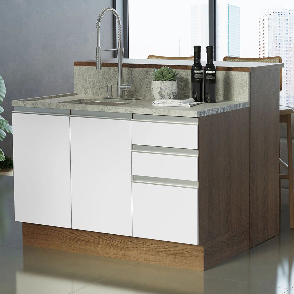Isla de Cocina con Barra desayunador y Bajo mesada 120 cm Marrón/Blanco Glamy Madesa