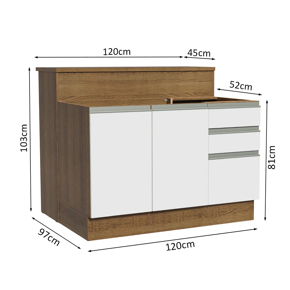 Isla de Cocina con Barra desayunador y Bajo mesada 120 cm Marrón/Blanco Glamy Madesa - Image 3