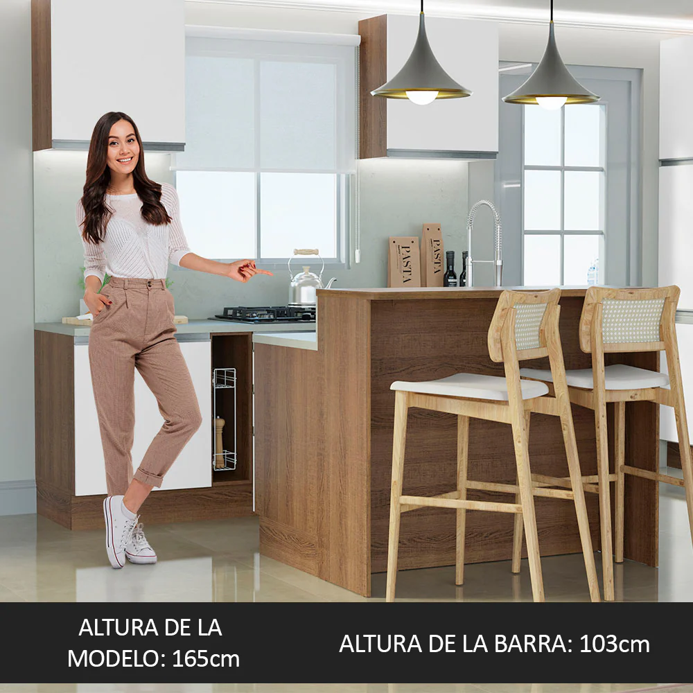 Isla de Cocina con Barra desayunador y Bajo mesada 120 cm Marrón/Blanco Glamy Madesa - Image 4