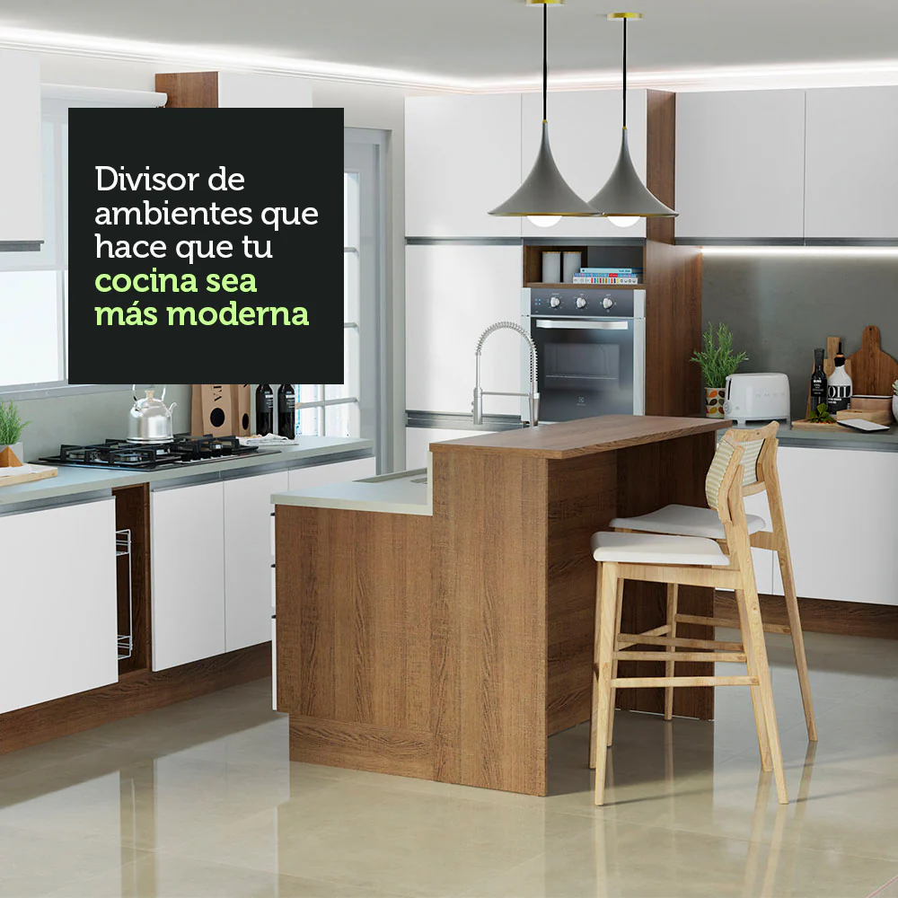 Isla de Cocina con Barra desayunador y Bajo mesada 120 cm Marrón/Blanco Glamy Madesa - Image 7