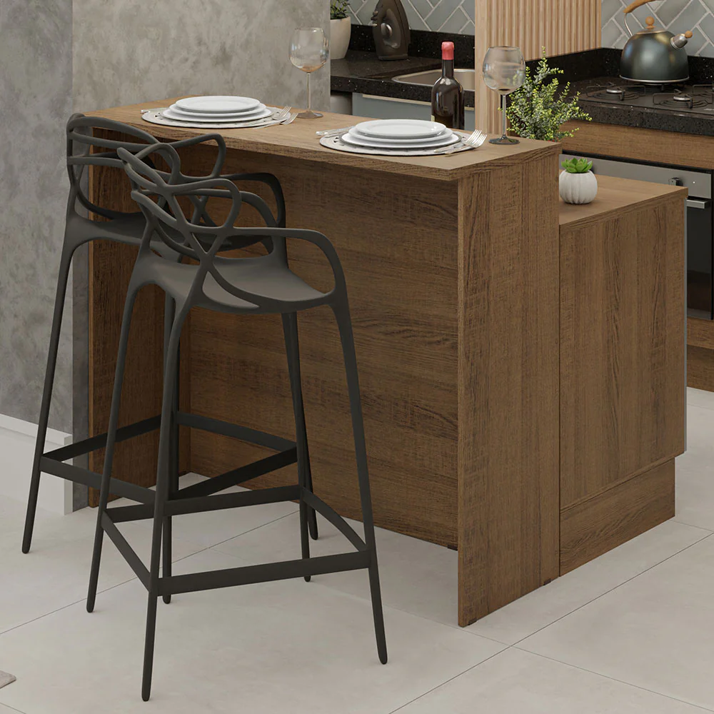 Isla de Cocina con Barra desayunador y Bajo mesada 120 cm Marrón/Gris Glamy Madesa - Image 11
