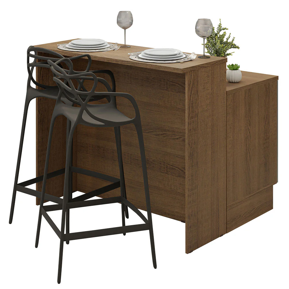 Isla de Cocina con Barra desayunador y Bajo mesada 120 cm Marrón/Gris Glamy Madesa - Image 12
